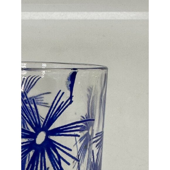 VTG Hazel Atlas Swanky Swigs Juice Glass Set Cornflower Blue Yellow Floral 3.5” - Picture 6 of 9